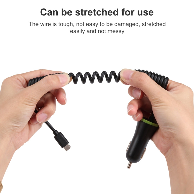 17W 3.4A Mini USB Car Charger with USB-C / Type-C Spring Cable, USB-C / Type-C - HoMEdemic™ 