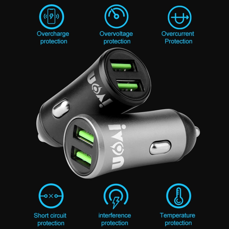IVON CC26 5V 2.1A Dual USB Port Mini Car Charger (Grey) - HoMEdemic™ 