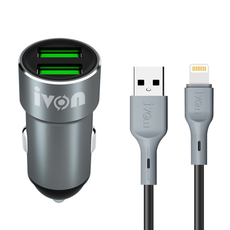 IVON CC38 2.4A Dual USB Car Charger + 1m USB to 8 Pin Fast Charge Data Cable Set - HoMEdemic™ 
