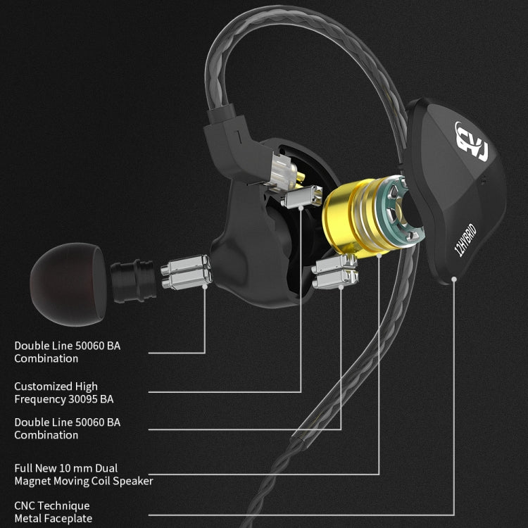 CVJ-CSN In-Ear Dual Magnetic Circuit Dynamic HIFI Wired Earphone, Style:With Mic(Black) - HoMEdemic™ 
