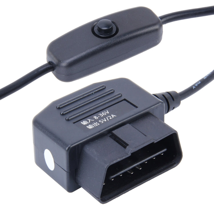 Car Auto 16Pin OBDII Charging Cable Mini 5 Pin USB Power Adapter with Switch Button for GPS Tablet E-dog Phone, Cable Length: 3.4m, OBDII - HoMEdemic™ 