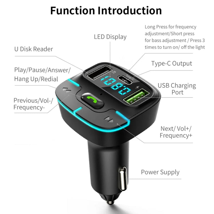 Car Bluetooth MP3 Player Ambient Light Charger(Black) - HoMEdemic™ 