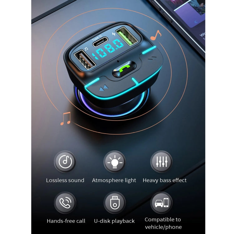 Car Bluetooth MP3 Player Ambient Light Charger(Black) - HoMEdemic™ 