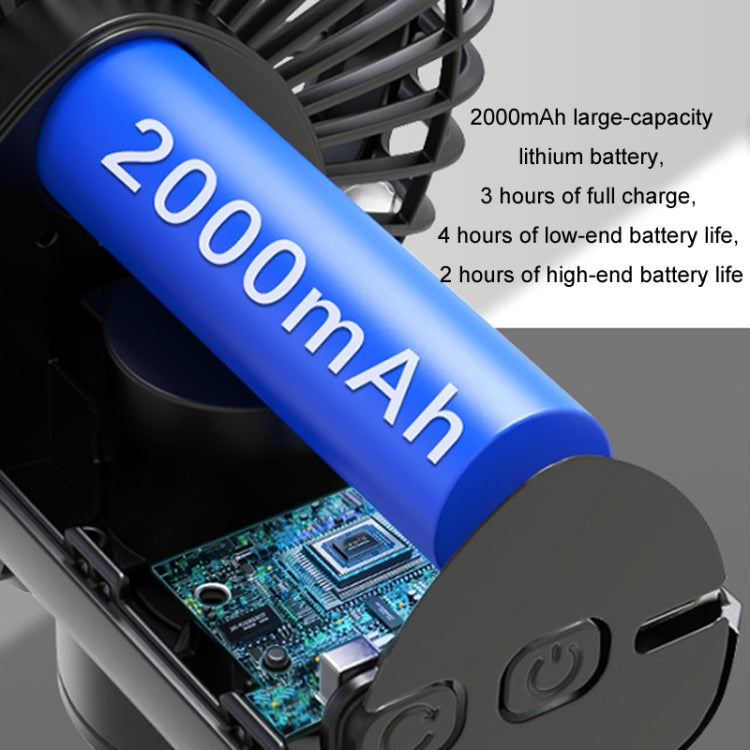 Car Clip-On Rechargeable Electric Oscillating Head Fan With Light(Black) - HoMEdemic™ 