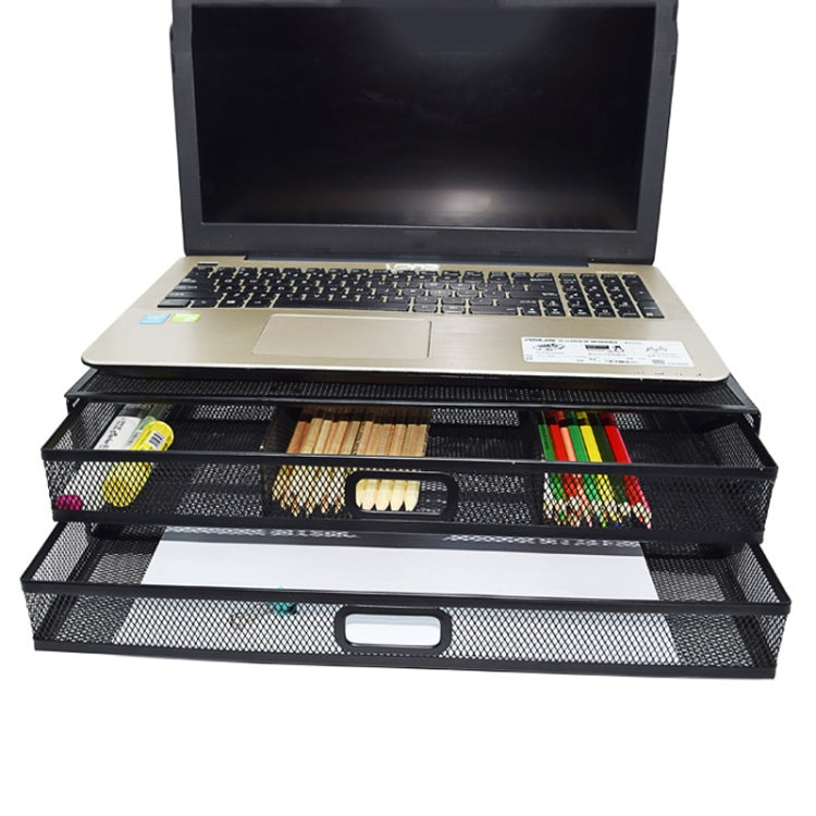Computer Cooling Height Increase Stand Drawer Type Double Iron Desktop Storage Shelf(Black) - HoMEdemic™ 