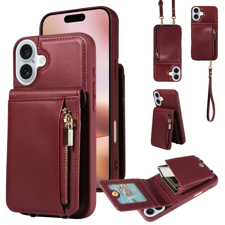 Crossbody Lanyard Zipper Wallet Leather Phone Case, For iPhone 16 Pro Max, For iPhone 16 Pro, For iPhone 16 Plus, For iPhone 16 - HoMEdemic™ 