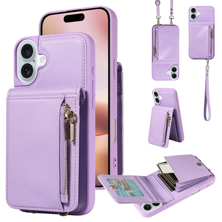 Crossbody Lanyard Zipper Wallet Leather Phone Case, For iPhone 16 Pro Max, For iPhone 16 Pro, For iPhone 16 Plus, For iPhone 16 - HoMEdemic™ 