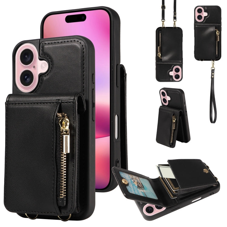 Crossbody Lanyard Zipper Wallet Leather Phone Case, For iPhone 16 Pro Max, For iPhone 16 Pro, For iPhone 16 Plus, For iPhone 16 - HoMEdemic™ 