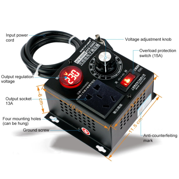 DADR-4000W Single-phase AC Fan Speed Controller, CN Plug - HoMEdemic™ 