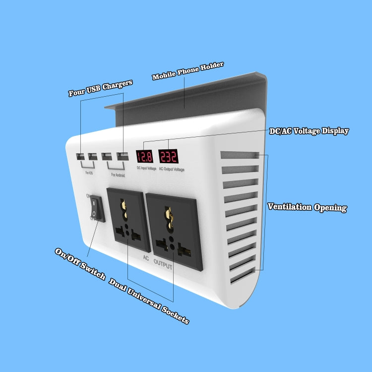 DC 12V To AC 220V Car Inverter Dual Socket 4USB - HoMEdemic™ 