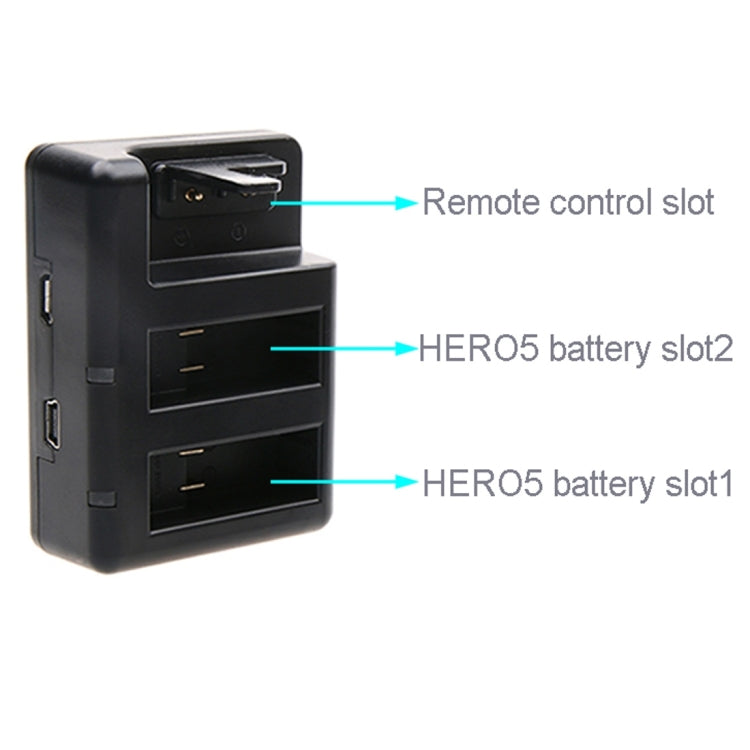 Dual Batteries Charger + Remote Control Charger with USB Cable for GoPro HERO7 Black /6 /5 (AHDBT-501), Batteries not included(Black) - HoMEdemic™ 