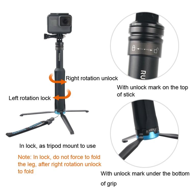 Portable Foldable Tripod Holder Selfie Monopod Stick for GoPro, Insta360, DJI and Other Action Cameras, Length: 23.5-81cm - HoMEdemic™ 