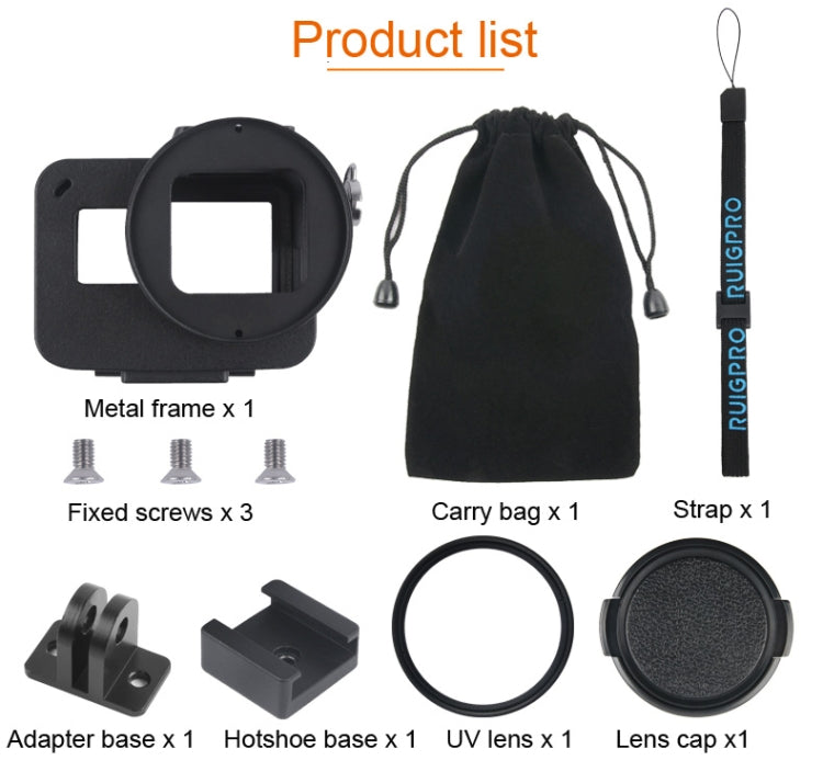 Housing Shell CNC Aluminum Alloy Protective Cage with Insurance Frame & 52mm UV Lens for GoPro HERO7 Black /6 /5 (Black) - HoMEdemic™ 