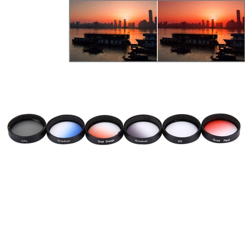 JUNESTAR 6 in 1 Professional 34mm Lens Filter(CPL + UV + Gradual Red + Gradual Orange + Gradual Blue + Gradual Grey) for DJI Phantom 3 & 4 - HoMEdemic™ 