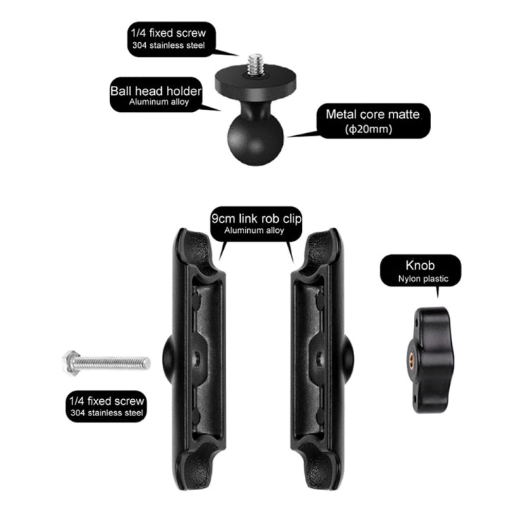 9.0cm Connecting Rod 20mm Ball Head Motorcycle Rearview Mirror Screw Hole Fixed Mount Holder with Tripod Adapter & Screw for GoPro, Insta360, DJI and Other Action Cameras(Black) - HoMEdemic™ 