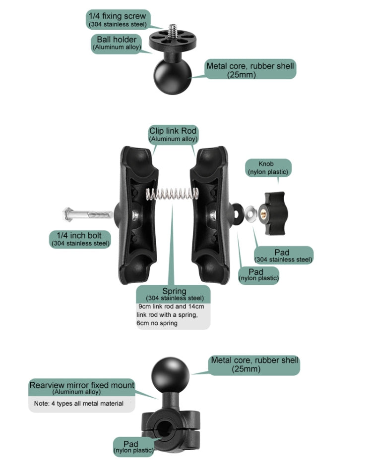 1/4 inch Screw 25mm Ball Head Motorcycle Fixed Mount Holder with Tripod Adapter & Screw for GoPro, Insta360, DJI and Other Action Cameras(Black) - HoMEdemic™ 