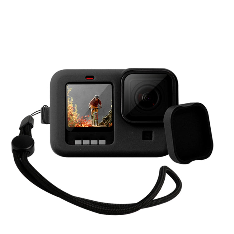 For GoPro HERO10 Black / HERO9 Black Silicone Protective Case Cover with Wrist Strap & Lens Cover(Black) - HoMEdemic™ 