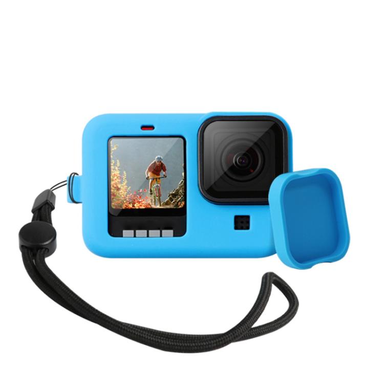 For GoPro HERO10 Black / HERO9 Black Silicone Protective Case Cover with Wrist Strap & Lens Cover(Blue) - HoMEdemic™ 