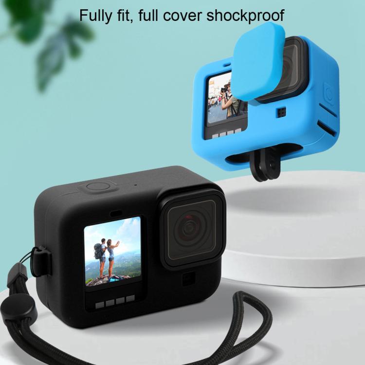 For GoPro HERO10 Black / HERO9 Black Silicone Protective Case Cover with Wrist Strap & Lens Cover(Blue) - HoMEdemic™ 