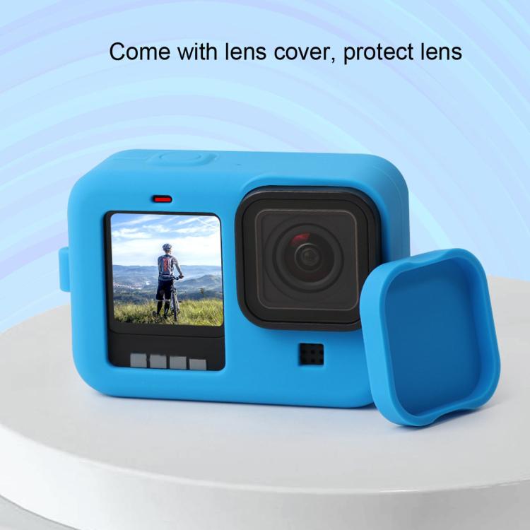 For GoPro HERO10 Black / HERO9 Black Silicone Protective Case Cover with Wrist Strap & Lens Cover(Blue) - HoMEdemic™ 