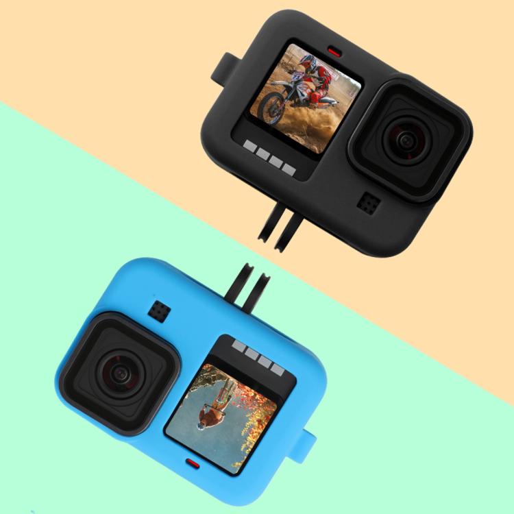 For GoPro HERO10 Black / HERO9 Black Silicone Protective Case Cover with Wrist Strap & Lens Cover(Blue) - HoMEdemic™ 