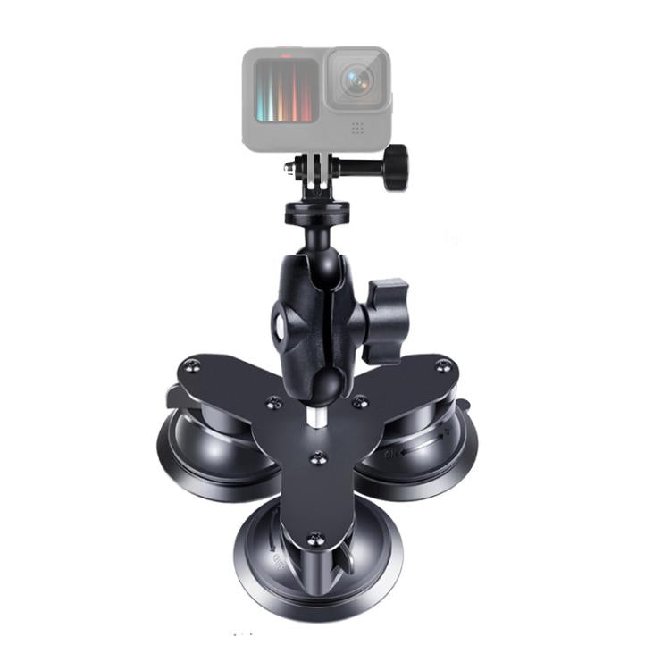 Triangle Suction Cup Mount Holder with Tripod Adapter & Screw & Phone Clamp & Anti-lost Silicone Net for for GoPro, Insta360, DJI and Other Action Cameras, Smartphones(Black) - HoMEdemic™ 