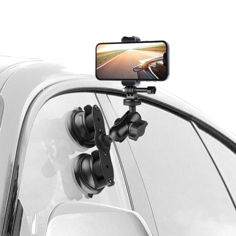 Dual Suction Cup Mount Holder with Tripod Adapter & Steel Tether & Safety Buckle (Black) - HoMEdemic™ 