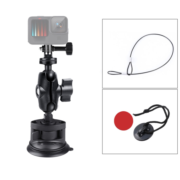Single Suction Cup Mount Holder with Tripod Adapter & Steel Tether & Safety Buckle (Black) - HoMEdemic™ 