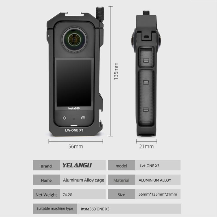 For Insta360 X3 YELANGU LW-ONE X3 Metal Cage Extended Frame Case - HoMEdemic™ 