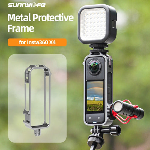 For Insta360 X4 Sunnylife Metal Protective Cage Rig with Cold Shoe Bases & Tripod Adapter (Titanium Color) - HoMEdemic™ 