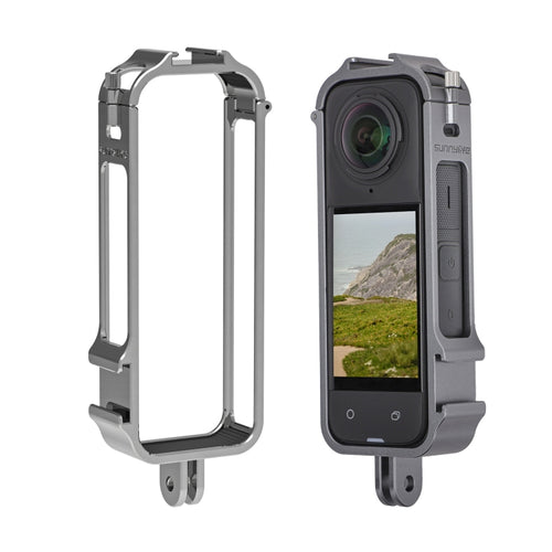 For Insta360 X4 Sunnylife Metal Protective Cage Rig with Cold Shoe Bases & Tripod Adapter (Titanium Color) - HoMEdemic™ 