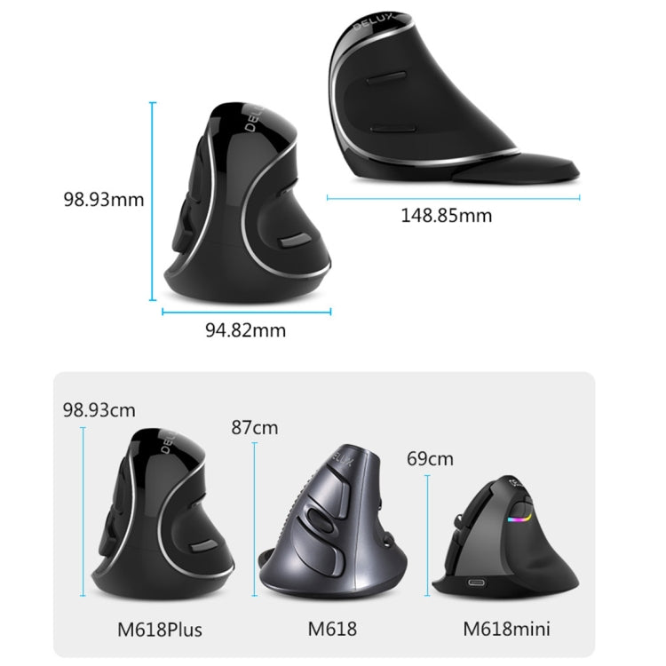 DELUX M618 Plus 2.4G 1600DPI Wireless Portable Vertical Ergonomic Mouse - HoMEdemic™ 