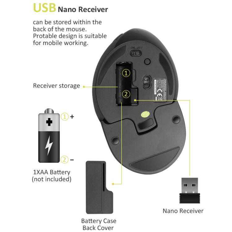 DELUX M618 Plus 2.4G 1600DPI Wireless Portable Vertical Ergonomic Mouse - HoMEdemic™ 