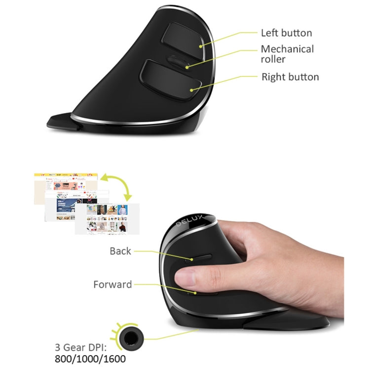 DELUX M618 Plus 2.4G 1600DPI Wireless Portable Vertical Ergonomic Mouse - HoMEdemic™ 