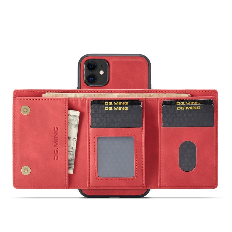 DG.MING M1 Series 3-Fold Multi Card Wallet  Back Cover Shockproof Case with Holder Function For iPhone 11(Red) - HoMEdemic™ 