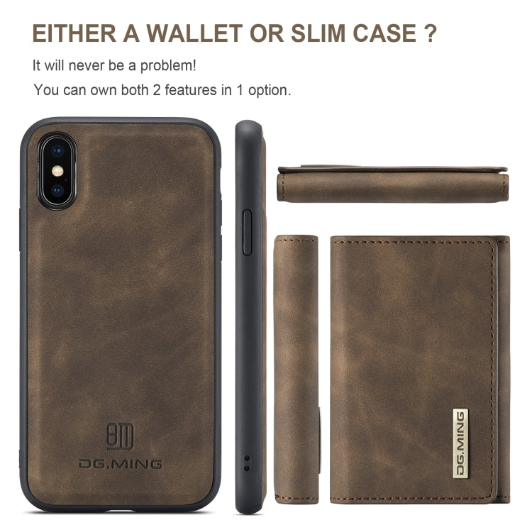DG.MING M1 Series 3-Fold Multi Card Wallet  Back Cover Shockproof Case with Holder Function For iPhone X(Coffee) - HoMEdemic™ 