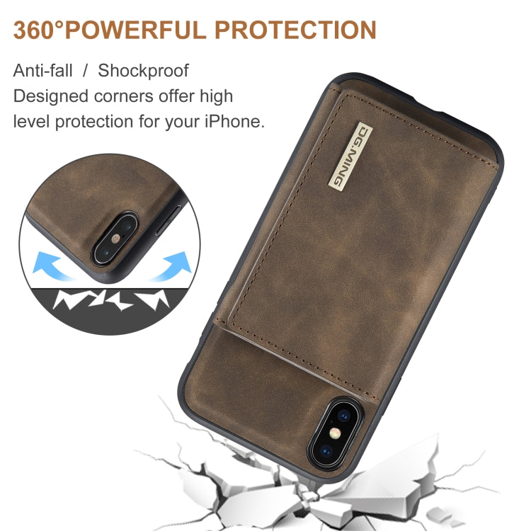 DG.MING M1 Series 3-Fold Multi Card Wallet  Back Cover Shockproof Case with Holder Function For iPhone X(Coffee) - HoMEdemic™ 
