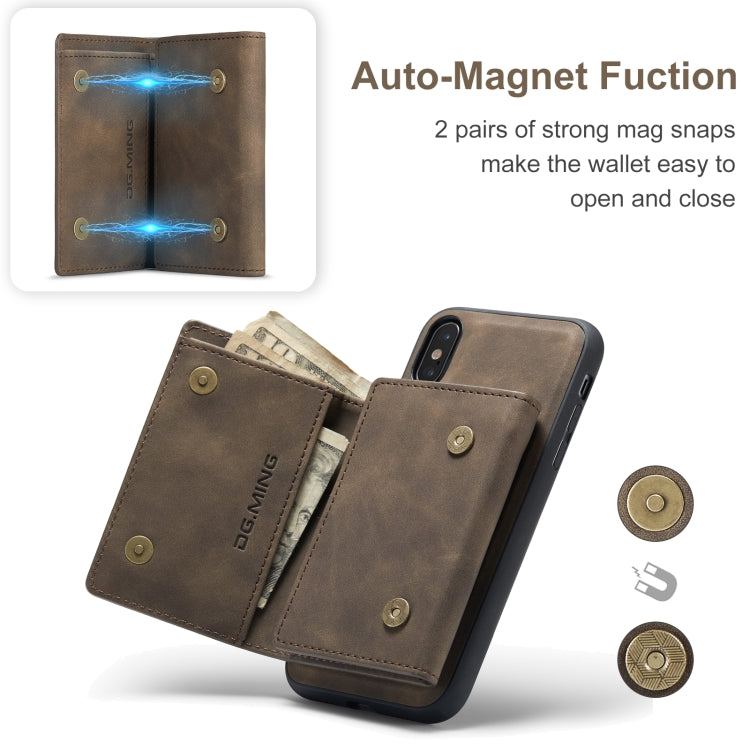 DG.MING M1 Series 3-Fold Multi Card Wallet  Back Cover Shockproof Case with Holder Function For iPhone X(Coffee) - HoMEdemic™ 