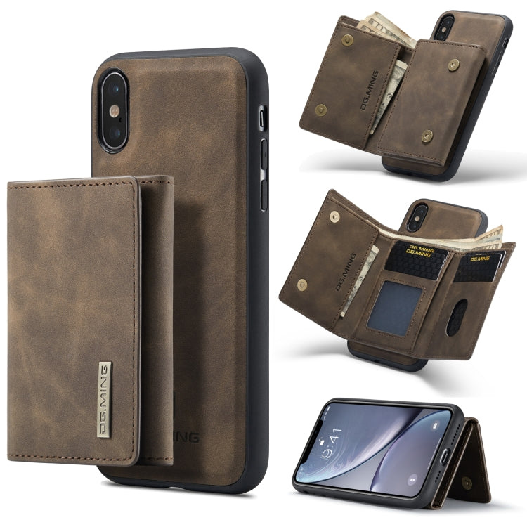 DG.MING M1 Series 3-Fold Multi Card Wallet  Back Cover Shockproof Case with Holder Function For iPhone XS(Coffee) - HoMEdemic™ 