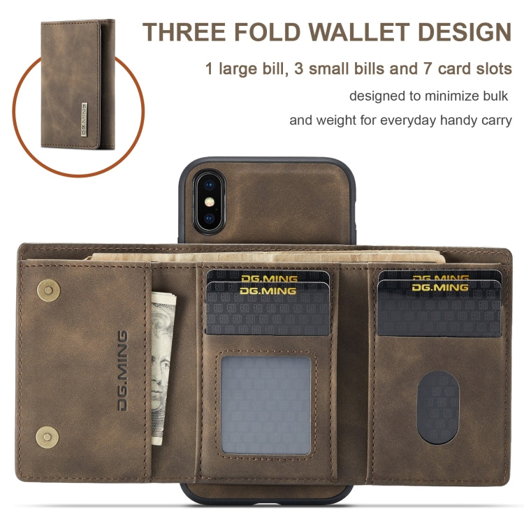 DG.MING M1 Series 3-Fold Multi Card Wallet  Back Cover Shockproof Case with Holder Function For iPhone XS(Coffee) - HoMEdemic™ 