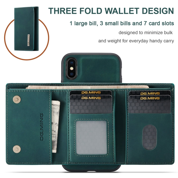 DG.MING M1 Series 3-Fold Multi Card Wallet  Back Cover Shockproof Case with Holder Function For iPhone XS Max(Green) - HoMEdemic™ 