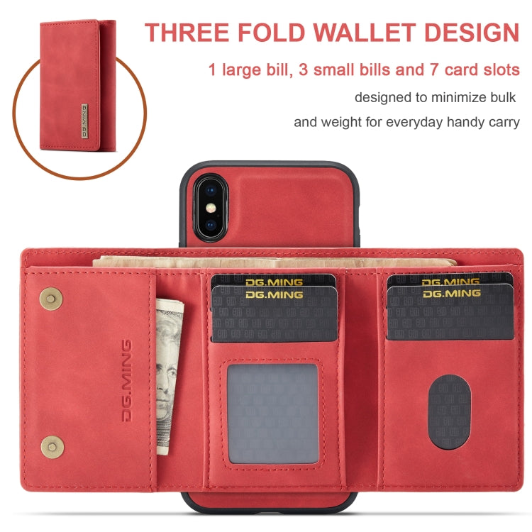DG.MING M1 Series 3-Fold Multi Card Wallet  Back Cover Shockproof Case with Holder Function For iPhone XS(Red) - HoMEdemic™ 