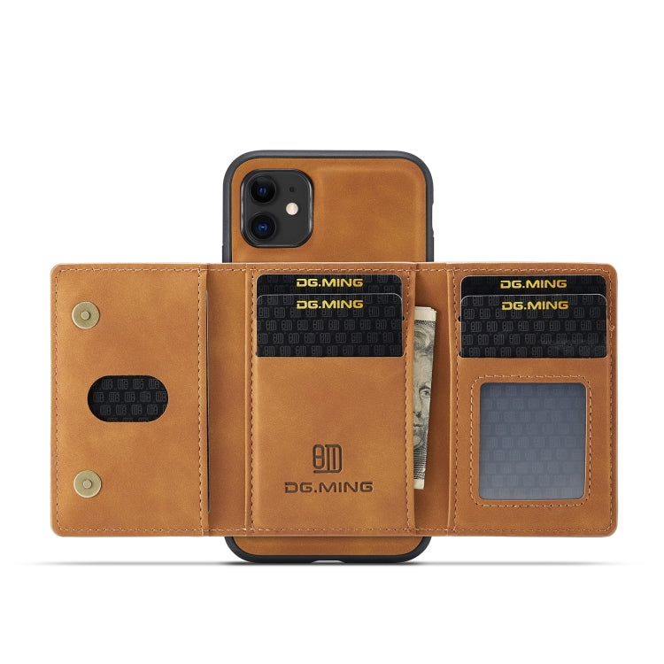 DG.MING M2 Series 3-Fold Multi Card Bag Back Cover Shockproof Case with Wallet & Holder Function For iPhone 11(Brown) - HoMEdemic™ 