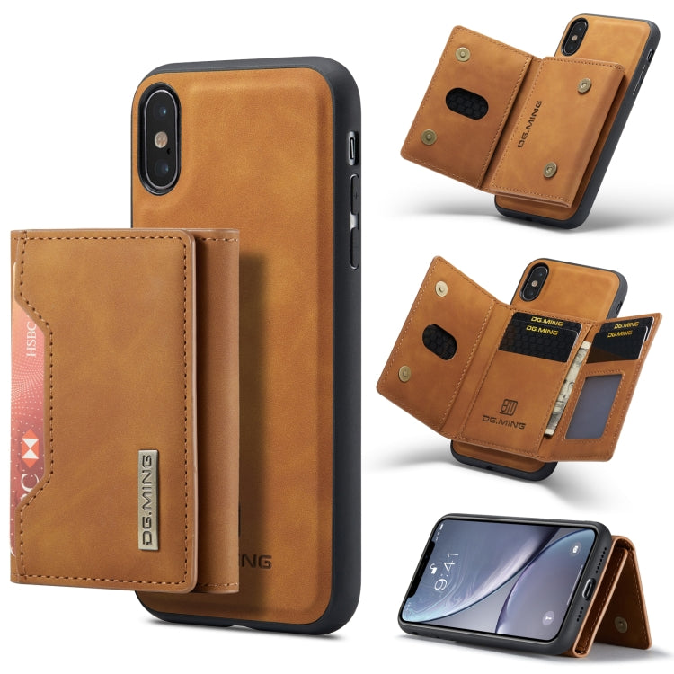 DG.MING M2 Series 3-Fold Multi Card Bag Back Cover Shockproof Case with Wallet & Holder Function For iPhone X(Brown) - HoMEdemic™ 