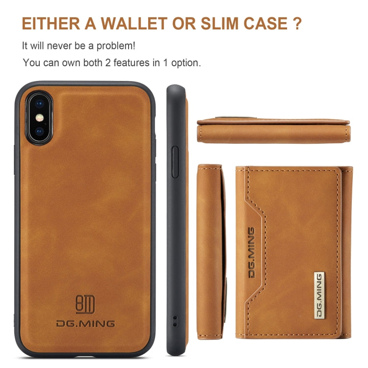 DG.MING M2 Series 3-Fold Multi Card Bag Back Cover Shockproof Case with Wallet & Holder Function For iPhone X(Brown) - HoMEdemic™ 