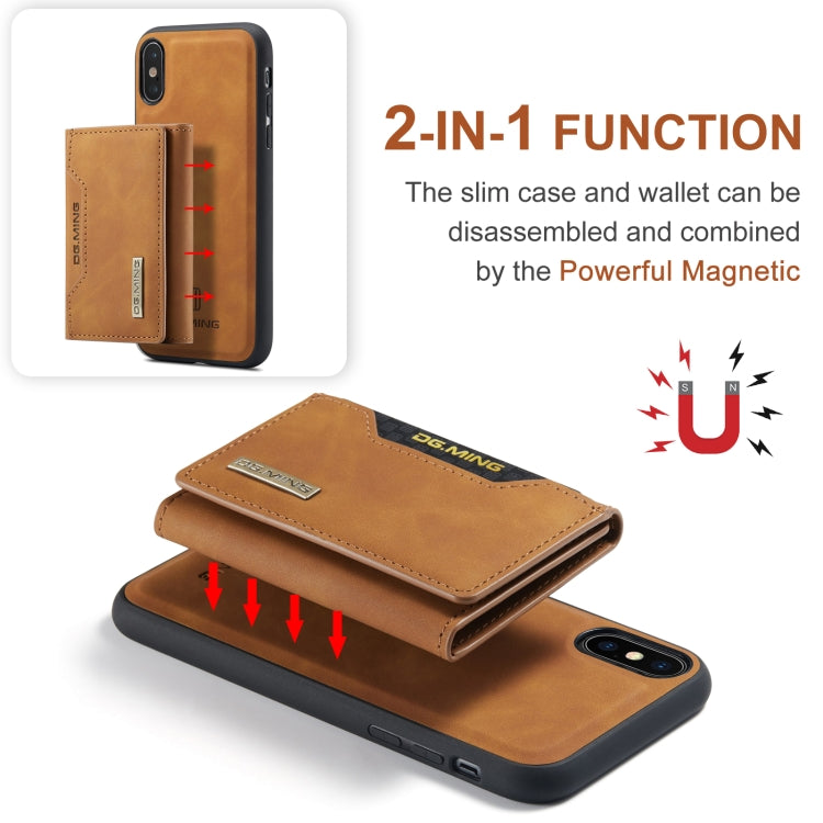 DG.MING M2 Series 3-Fold Multi Card Bag Back Cover Shockproof Case with Wallet & Holder Function For iPhone X(Brown) - HoMEdemic™ 
