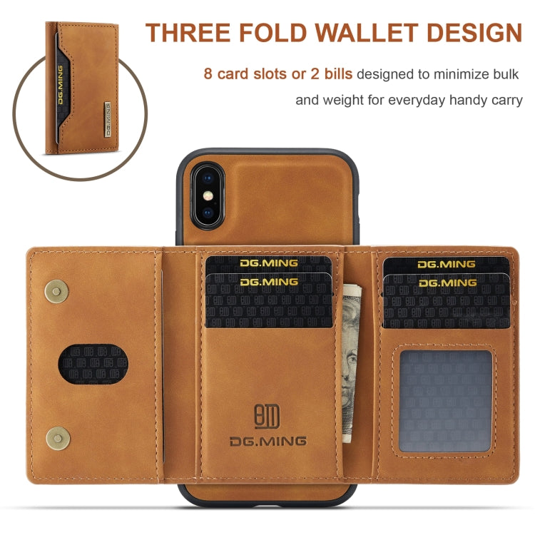 DG.MING M2 Series 3-Fold Multi Card Bag Back Cover Shockproof Case with Wallet & Holder Function For iPhone X(Brown) - HoMEdemic™ 