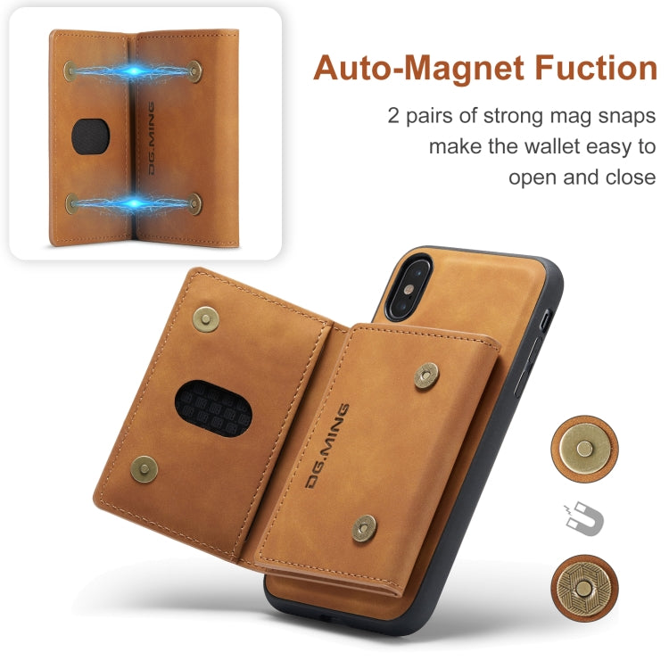 DG.MING M2 Series 3-Fold Multi Card Bag Back Cover Shockproof Case with Wallet & Holder Function For iPhone X(Brown) - HoMEdemic™ 