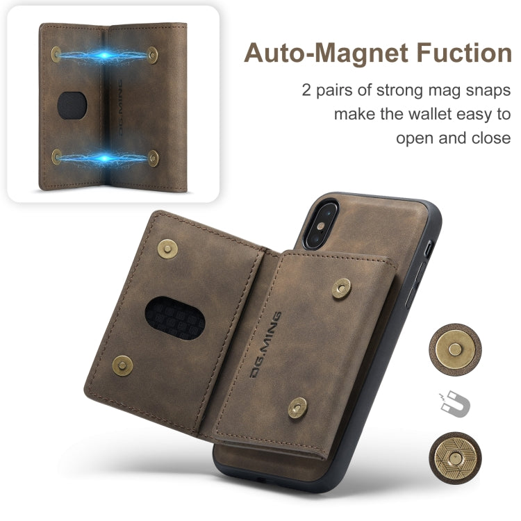 DG.MING M2 Series 3-Fold Multi Card Bag Back Cover Shockproof Case with Wallet & Holder Function For iPhone X(Coffee) - HoMEdemic™ 