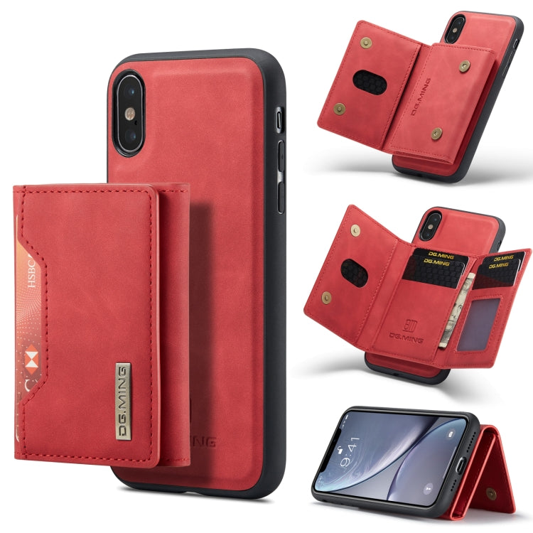 DG.MING M2 Series 3-Fold Multi Card Bag Back Cover Shockproof Case with Wallet & Holder Function For iPhone X(Red) - HoMEdemic™ 